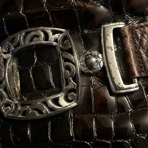 Brighton Patent Crocodile Vintage Croc Embossed Purse Brown Leather Shoulder Bag - Picture 3 of 14